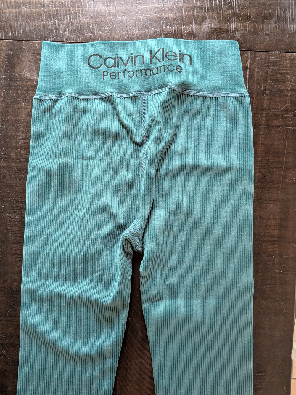 Calvin Klein Performance Kids Ribbed Leggings in Teal Green